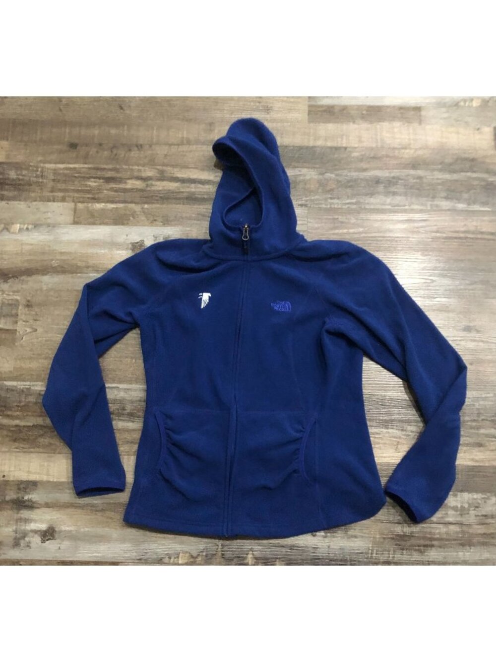 The North Face Womens Medium Blue Full Zip Fleece Hooded Jacked White Falcon